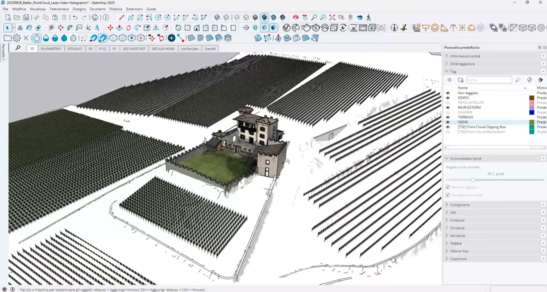 Raccordare un muro con il terreno circostante, usando Sabbiera da contorni in SketchUp.